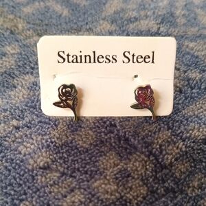 Stainless Steel Rose Stud Earrings